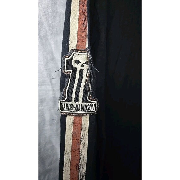Harley Davidson Mens Shirt, Sz Large Black Orange White Stripe No. 1 Patch - Picture 3 of 9